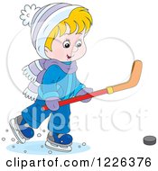 Caucasian Boy Playing Ice Hockey