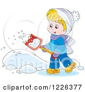 Poster, Art Print Of Happy Boy Shoveling Snow