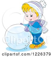 Poster, Art Print Of Caucasian Boy Rolling A Ball Of Snow