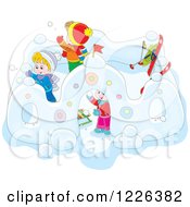 Caucasian Children Making A Castle In The Snow