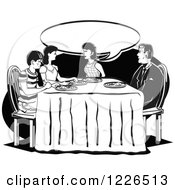 Poster, Art Print Of Retro Family Talking At The Dinner Table In Black And White