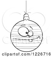 Clipart Of A Black And White Cartoon Striped Goofy Christmas Bauble Royalty Free Vector Illustration by toonaday