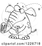 Clipart Of A Cartoon Outlined White Elephant With Bandages Royalty Free Vector Illustration