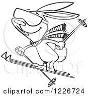 Poster, Art Print Of Cartoon Black And White Skiing Bunny Rabbit