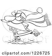 Clipart Of A Cartoon Black And White Santa Claus Ice Skating Royalty Free Vector Illustration