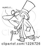 Clipart Of A Cartoon Black And White Grumpy Scrooge Saying Humbug Royalty Free Vector Illustration by toonaday