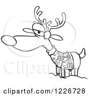 Cartoon Black And White Unhappy Reindeer In An Ugly Christmas Sweater