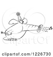 Cartoon Outlined Party Elephant Blowing His Trunk Like A Horn