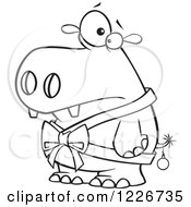 Poster, Art Print Of Cartoon Black And White Christmas Hippo In A Bow And A Bauble