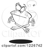 Poster, Art Print Of Cartoon Black And White Floating Meditating Frog And Fly