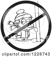 Poster, Art Print Of Cartoon Black And White Boy With His Tongue Stuck Frozen To A Pole With A Prohibited Symbol