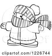 Cartoon Black And White Boy Bundled In Winter Apparel