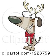 Poster, Art Print Of Cartoon Christmas Dog Wearing Antlers And A Bow