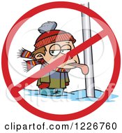 Poster, Art Print Of Cartoon Boy With His Tongue Stuck Frozen To A Pole With A Prohibited Symbol