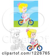 Poster, Art Print Of Outlined And Colored Happy Girl Riding A Bike