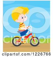 Poster, Art Print Of Happy Blond Boy Riding A Bicycle
