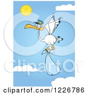 Poster, Art Print Of Stork Flying With A Blue Boy Bundle Against A Sky