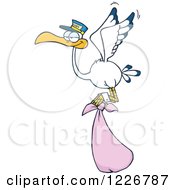 Poster, Art Print Of Stork Flying With A Pink Girl Bundle