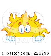 Poster, Art Print Of Cheerful Sun Mascot Looking Over A Sign