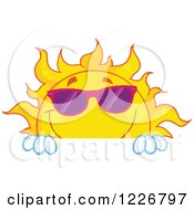 Poster, Art Print Of Cheerful Sun Mascot With Shades Looking Over A Sign
