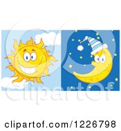 Poster, Art Print Of Cheerful Sun And Bed Time Crescent Moon