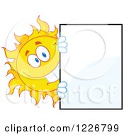 Poster, Art Print Of Cheerful Sun Mascot Looking Around A Sign Board