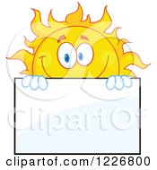 Poster, Art Print Of Cheerful Sun Mascot Looking Over A Sign Board