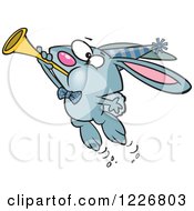 Poster, Art Print Of Cartoon Blue New Year Party Rabbit Blowing A Horn