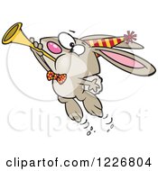 Poster, Art Print Of Cartoon New Year Party Rabbit Blowing A Horn