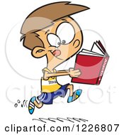 Clipart Of A Cartoon Boy Running Track And Reading An Algebra Book Royalty Free Vector Illustration