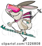 Clipart Of A Cartoon Skiing Bunny Rabbit Royalty Free Vector Illustration