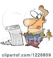 Clipart Of A Cartoon Man Writing A Long New Years Resolutions List Royalty Free Vector Illustration