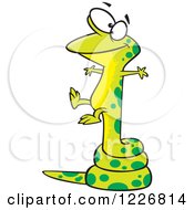 Clipart Of A Cartoon Lizard Balanced On A Long Tail Royalty Free Vector Illustration