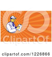 Clipart Of A Technician Holding A Clipboard Background Or Business Card Design Royalty Free Illustration by patrimonio