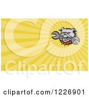Poster, Art Print Of Bulldog Biting A Wrench And Yellow Rays Background Or Business Card Design