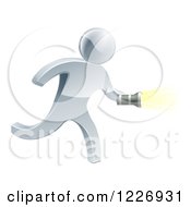 3d Silver Man Running With A Flashlight
