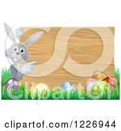 Poster, Art Print Of Gray Bunny Rabbit And Easter Eggs By A Wood Sign