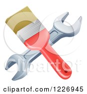 Clipart Of A Crossed Paintbrosh And Wrench Royalty Free Vector Illustration by AtStockIllustration