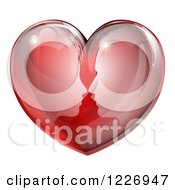 Clipart Of A Silhouetted Profiled Couple About To Kiss In A Reflective Red Heart Royalty Free Vector Illustration