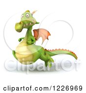 Clipart Of A 3d Green Dragon Running Royalty Free Illustration