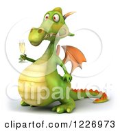 Clipart Of A 3d Green Dragon Toasting With Champagne Royalty Free Illustration