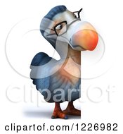 Clipart Of A 3d Dodo Bird Wearing Glasses And Looking Around A Sign Royalty Free Illustration