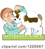 Poster, Art Print Of Happy Male Veterinarian Checking A Puppy Dog