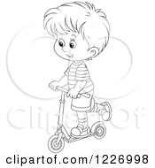 Poster, Art Print Of Outlined Happy Boy Riding A Scooter