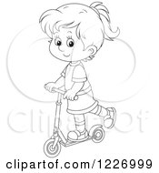 Poster, Art Print Of Outlined Happy Girl Riding A Scooter