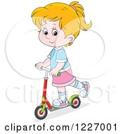 Happy Cacuasian Girl Riding A Scooter