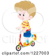 Poster, Art Print Of Happy White Boy Riding A Scooter