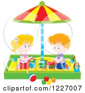 Poster, Art Print Of White Girl And Boy Playing In A Sand Box