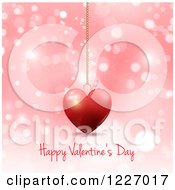 Poster, Art Print Of Happy Valentines Day Greeting Under A Suspended Heart On Pink