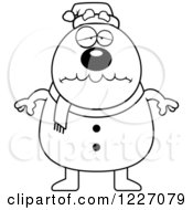 Clipart Of A Black And White Depressed Christmas Snowman Royalty Free Vector Illustration